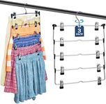 High-Grade 5-Tier Trouser Hangers with Clips (3 Pack) Strong & Durable Chrome Metal Skirt Hangers - Space Saving, Multi Layer Hanger for Trousers with Non Slip Adjustable Clip - Hang Slack/Pant & Jean