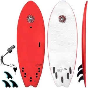 KONA SURF CO. The 5-5 Fish Surfboard for Beginners Kids and Adults - Soft Top Foam Surfboards for Beach – Surf as a Boogie Board Bodyboard or Softboard - Includes Fins and Leash
