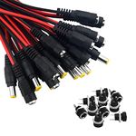 WMYCONGCONG 20pcs Male & Female Red Black DC Power Adapter for CCTV DVR Camera Lead Plug Pigtail Cable and 10pcs DC Power Jack Socket Female Panel Mount Connector 2.1x5.5mm