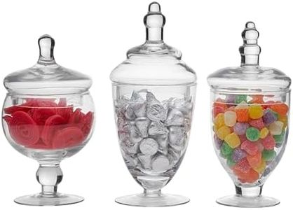 Elements Glass Apothecary Jars, Set Of 3, Clear, Wedding Decor, Candy Buffet, Bathroom Storage, Table Centerpiece