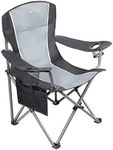 ALPHA CAMP Oversized Camping Folding Portable Chair Heavy Duty Steel Frame Support 160kg Arm Chair with Cup Holder Quad Lumbar Back Chair for Outdoor/Indoor_Gray-Black