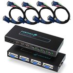 Fosmon 4-Port VGA KVM Switch, 3 USB Hubs, 1 Audio Output, 4 VGA Cables, (2048x1536@500MHz with DDC) Share 4 Computers with 1 Monitor and 3 USB Devices Mouse Keyboard Printer for PC Laptop Desktop