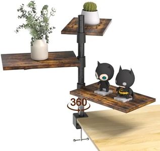 PawsWhirl 3 Tier Clamp On Desk Shelf - Over Or Under Table Clamp Shelf,360° Rotatable Desk Storage for Home Office, Gaming Devices,Storage Tray,and More, Rustic Vintage Brown Desktop Shelves