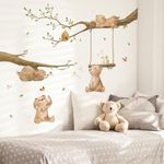 Runtoo Bear Wall Stickers Woodland Animal Tree Branch Wall Decals for Kids Bedroom Baby Nursery Home Decor