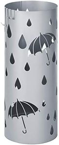 SONGMICS Umbrella Stand, Metal Umbrella Holder for Entryway, with Water Tray and 4 Hooks, 7.7 x 7.7 x 19.3 Inches, Round, Silver Grey ULUC23S