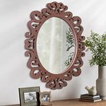 AOAOPQ Mirrors for Wall Mounted Mirrors Small Oval Wood Hanging Mirror Vintage Baroque Art Retro Decorative Mirror for Home Farmhouse Entryway Bathroom Bedroom Living Room Antique Brown