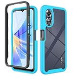 ESTH® Oppo A17 Clear Case, Silicone & PC Hybrid Full-Body Armour Built-in Screen Protector and PC Bumper Military Grade Heavy Duty Shockproof Cover, Light Blue