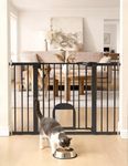 Babelio 29-48" Extra Wide Baby Gate with Adjustable Cat Door, Easy Install Pressure/Hardware Mounted Dog Gates for The House, Auto Close Pet Gate for Stairs, Black