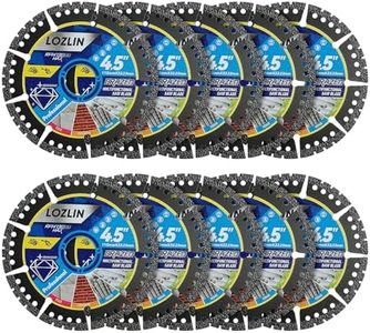 LOZLIN Diamond Blades 10-Pack 4.5" Diamond Multi-Purpose Saw Blades - Heavy Duty Angle Grinder Discs for Cutting Marble/Quartz/Stone/Tile/Metal/Plastic (Black Teeth, 10)