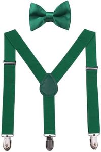 GUCHOL Kids Suspenders Bowtie Set - Adjustable Length Christmas Clothing Accessories for Boys and Girls (Green)