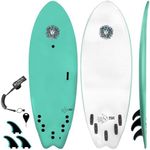 KONA SURF CO. The 5-5 Fish Surfboard for Beginners Kids and Adults - Soft Top Foam Surfboards for Beach – Surf as a Boogie Board Bodyboard or Softboard - includes Fins and Leash in Aqua sz:5ft 5in