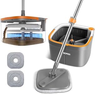 BOMIDI Spin Mop and Bucket System, Includes Dual Compartment Mop Bucket with Thick Washable Microfiber Pads for Home Cleaning (Mop Set)