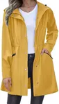 Zeagoo Womens Long Waterproof Raincoat Lightweight Rain Jacket Hooded Windbreaker with Pocket for Outdoor Travel Yellow M