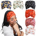 Tobeffect Football Pattern Wide Headbands for Women, 6 Pcs Cute Football Printed Turban Headband Extra Large Boho Head Bands Hairscarves Sporty Hair Accessories Cancer Headwear