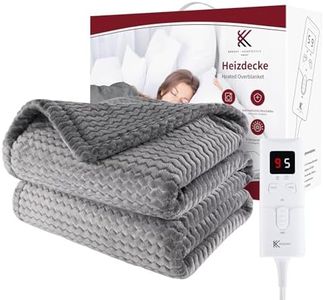 REDKEY Couverture Chauffante, Couverture Électrique 180 x 130 cm, Flanelle Douce, 9 Niveaux de Chauffage, 5H de Minuterie, Chauffage Rapide, Protection Contre la Surchauffe, Lavable en Machine, Gris