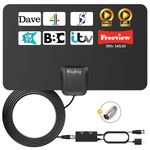 TV Aerial - Digital TV Aerial Indoor 250+ Miles Long Range - Amplified HD TV Antenna Indoor for Freeview TV Support 4K 1080P Local TV Channels with Booster & 16.4 ft Coax Cable