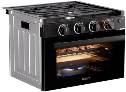 FOGATTI RV Stove Oven Combo 17-Inch Black Gas Range with 3-Burner Cooktop (8000 + 6500x2 BTU) & 7100 BTU Propane Oven | Easy-Clean | Pulse Ignition | For RV, Tiny House, Cabin, Yacht