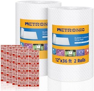 Metronic Bubble Cushioning Wrap 2 Pack 12 Inch x 72ft Total, Dense Bubble Packing Air Wrap Clear Bubble Packing Roll for Shipping and Moving Supplies, Perforated Every 12"