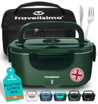 TRAVELISIMO Heated Lunch Box 100W Electric Lunch Box Food Heater 1.5L Self Heating Lunchbox for Travel & Office, 12V/24V/230V Heated Lunch Boxes for Adults Stainless Steel Car Electric Lunchbox