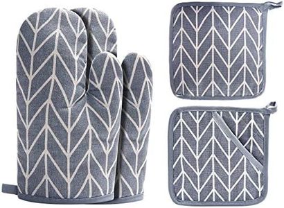 Win Change Oven Mitts and Potholders BBQ Gloves-Oven Mitts and Pot Holders with Recycled Infill Silicone Non-Slip Cooking Gloves for Cooking Baking Grilling (4-Piece Set,Grey)