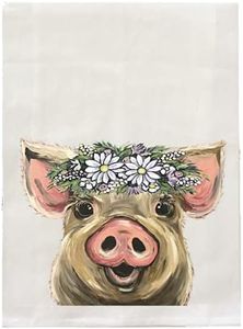 Pig Tea Towel - Cute Pig Kitchen Towel - Pig Flour Sack Towel - Farmhouse Kitchen Decor - Pig Lover Gifts - Pig Gifts For Mom - Pig Lover Gifts - Handmade Direct from NC Artist Lee Keller - 27x27"