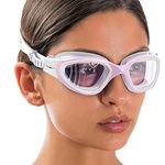 AqtivAqua Swimming Goggles Swimming Adult and Kids Swimming Goggles Kids 6-14 Men Women Swim Goggles Childrens Kids Boys Girls DX-C (White&Pink frame, Red case, Clear lens)