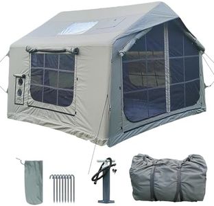 8㎡ Luxury Inflatable Camping Tent for 3–8 People, Aurora Green Thickened Material, 4-Season Family Inflatable House with Chimney Port and Transparent Skylight