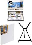 Bob Ross Master Artist Oil Paint Set Bundle with Aluminum Table Easel & 2-Pack 12x16 Stretched Canvas for Painting (3 Items)