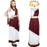 5 Pcs Women's Toga Costume Imperial Empress Costume Set, Cleopatra Costume with Roman Leaf Crown Necklace Armband(L)