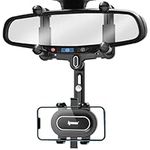 IPOW Large Rearview Mirror Phone Holder for Car 360°Rotatable and Retractable, 2023 Upgraded Four Corners Fixed Anti-Shake Multifunctional Design for All Phones and All Car Rearview Mirror with Button