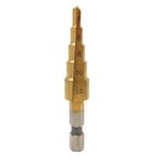 uptodateproducts 1pcs 4-12mm 4241 HSS 5 Step Drill Bit Pagoda Cone Drill with 1/4" Hex Shank and Titanium-Plated Surface Treatment