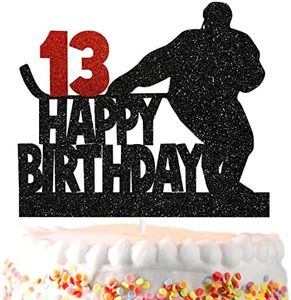 13th Black Glitter Ice Hockey Birthday Cake Topper - Hockey Theme Party and Hockey Player Birthday Party Decorations for Boys or Girls -SugarGera