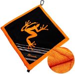 Frogger Amphibian Golf Towel with Wet and Dry Technology, Orange/Black- Golf Bag Accessory for Men and Women with Carabiner Clip