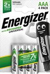 Energizer E301375700 Pre-Charged NiMH Battery Rechargeable Universal AAA 1.2 V 500 MAH, Pack of 4 Silver