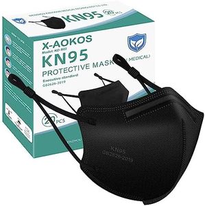 X-AOKOS KN95 Protective Face Mask 20 Pack, Disposable Respirator Masks with Adjustable Ear Straps and Sponge Pad, Black