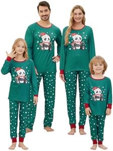 MyFav Christmas Pajamas for Family Cute Snowman Print Long Sleeve PJS Set, Green Panda, Small