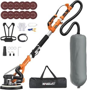 Drywall Sander with Vacuum Dust Collector, 1050W 7.33A Popcorn Ceiling Removal Tool, LED Light, 5 Variable Speed 1000-2100RPM, Foldable & Extendable Handle, 12 Sanding Discs