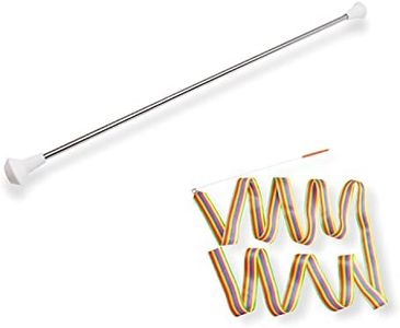 Bounec 26-inch Twirling and Marching Baton - Standard Stainless Steel Mini Shaft Rod with Rubberized Tips - Complete with 1 Dance Ribbon Streamer (26 in)