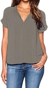 LILBETTER Women Summer Soft Loose Short Sleeve Shirts Blouse Tops(Geay,X-Large)