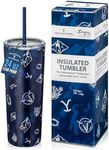 Dragon Glassware x Yellowstone Vacuum Insulated Tumbler with Lid and Straw - 24 oz Tumbler Cup with 2 Straws - Stainless Steel Tumbler with Straw for Water, Iced Tea - Blue