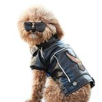 Nacoco Pu Leather Motorcycle Jacket, Dog Puppy Pet Clothes Leather Jacket, Waterproof (S)