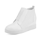 DREAM PAIRS Women’s Platform Wedge Sneakers Ankle Booties, White, 9