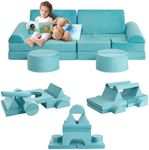 GarveeHome 15Pcs Nugget Couch for Kids, Modular Kids Play Couch, Toddler Couch Kids Sofa for Playroom, Convertible Foam Kids Couch, Imaginative Creative Play Couch for Boys& Girls, Teal