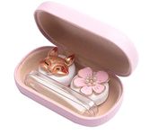 Cute Contact Lens Cases, Cat Contact Lens Soak Storage Box, Portable Pink Contact Lens Holder with Tweezers for Travel Kit (Pink Case Fox)