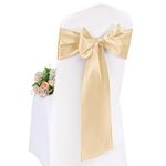 Pesonlook 100 Pcs Chair Sashes Satin Chair Cover Bands 7X108 Inch Chair Sashes Bow Back Tie Ribbon For Wedding Party Hotel Decorations （17X275 CM，Champagne）