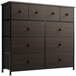 REAHOME Dresser for Bedroom with 10 Drawers, Wide Black Dresser with Wood Top, Fabric Storage Tower, Sturdy Steel Frame Storage Organizer for Living Room, Hallway, Entryway, Closets, Rustic Brown