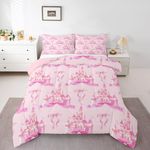 Feelyou Kids Pink Castle Bedding Set Toddler Size, Girls Bowknot Comforter Set Boys Girls Fairytale Duvet Insert Teens Bedroom Decor Bed Set 2Pcs