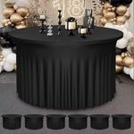 6 Pack Black 60Inch Round Table Skirt | Round Tablecloth for 5FT Tables|Polyester Spandex Round Table Cloths With Skirt|Stain 、Wrinkle Resistant、 Washable Fabric for Wedding,Party,Dining,Banquet