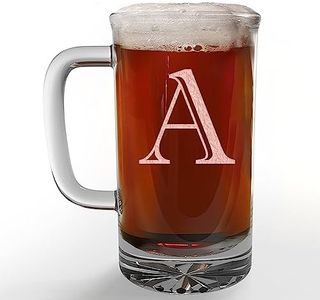 Etched Monogram 16oz Glass Beer Mug (Letter A), A-Z Customized Beer Gifts for Men, Personalized Beer Glasses, Custom Engraved Birthday Gifts for Him, Initial, Name, Husband Dad, Regalos Personalizados