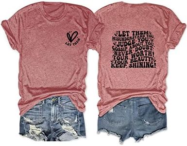 Let Them Misunderstand You T Shirts Womens Funny Letter Graphic Casual Short Sleeve Tops (1PC Printed Front and Back) Pink Gold